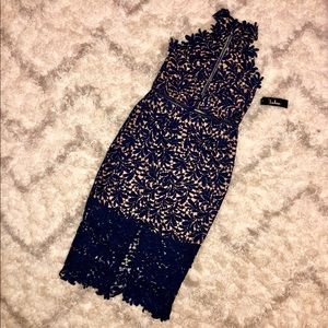 Divine Destiny Navy Blue Lace Midi Dress